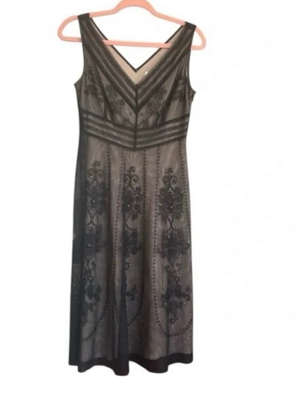LOFT Black Sleeveless Embroidered V-Neck Midi Dress